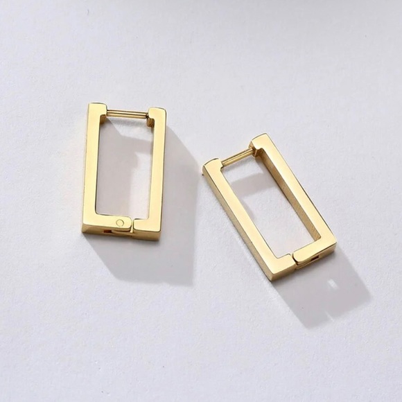 Rectangle Gold Plated Minimalist Hoop Earrings - Picture 2 of 6